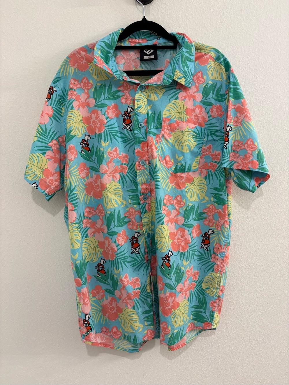 Men's Floral Short-Sleeve Button-Up Polo Shirt - Aqua/Coral